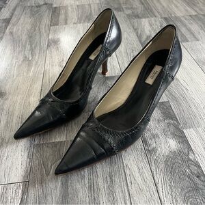Prada Black Leather Pointed Heels Stitch